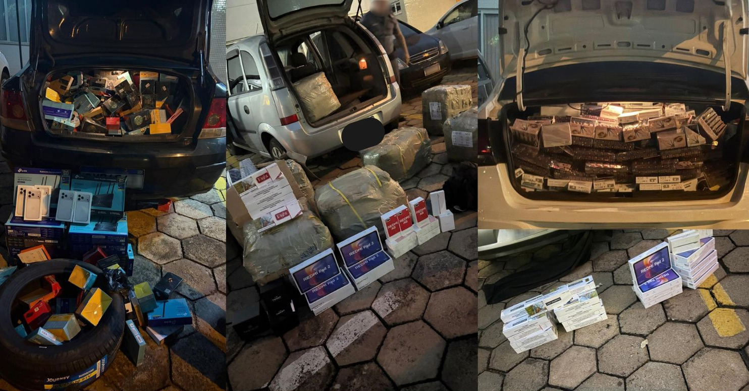 Polícia Militar apreende comboio de carros lotados de mercadorias contrabandeadas
