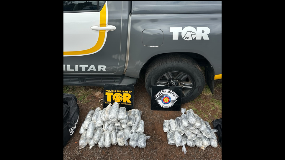 Pacotes de droga estavam em bolsas na cabine de uma carreta.