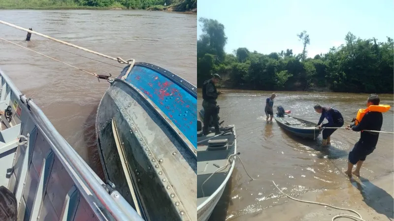 Embarcação bateu contra um tronco e afundou.