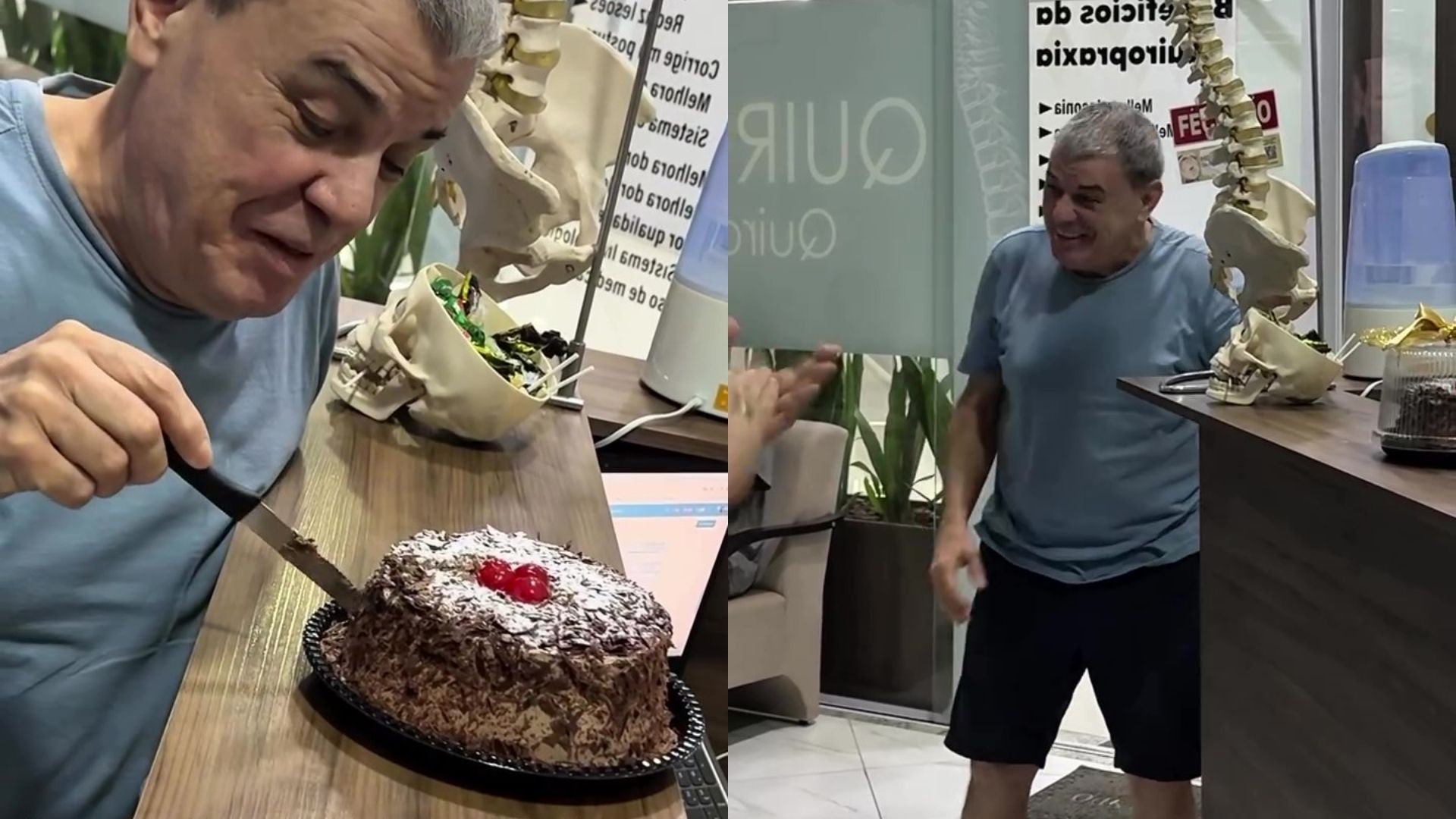 Surpresa preparada por funcionários de uma clínica.